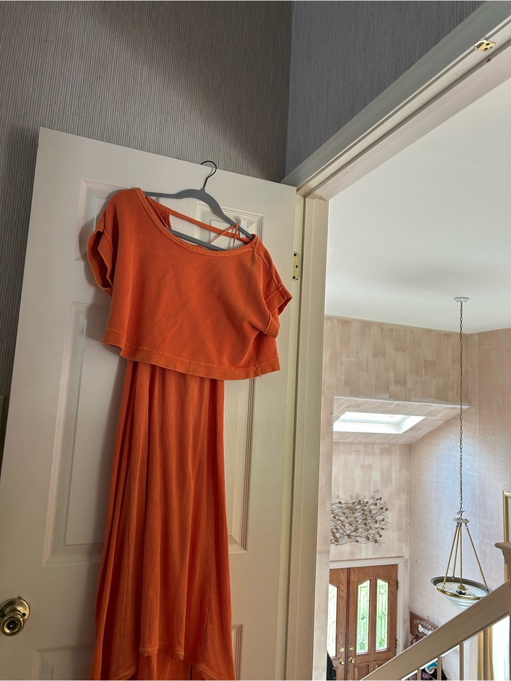 Asymmetrical Orange High-Low Dress with Cropped Overlay